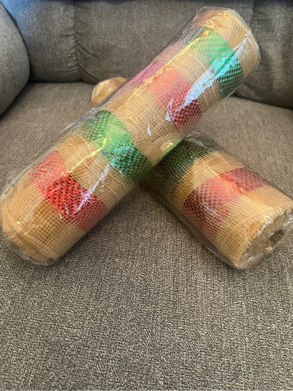 Wreath Decorative Holiday Mesh Ribbon Roll with Red and Green Accent Stripes